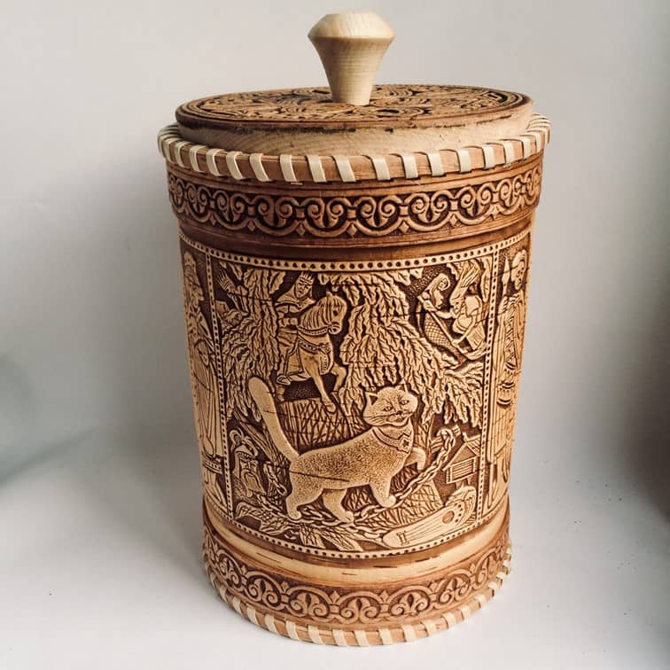 Storage jar series fairy tales handicrafts from Siberia 2 birch bark box pushkin fairy tale-min